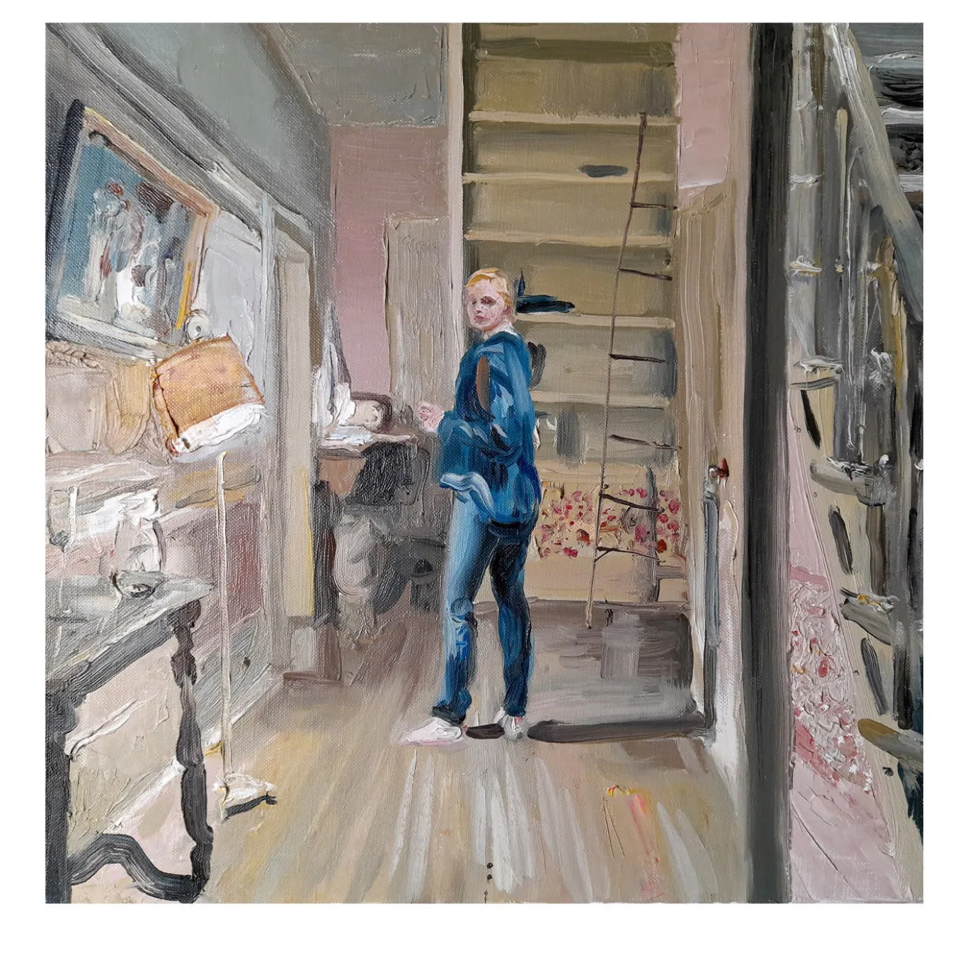 Interno con scala Pittura ad olio su tela