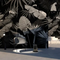 Jungle Dream BandW White Row Carta da parati