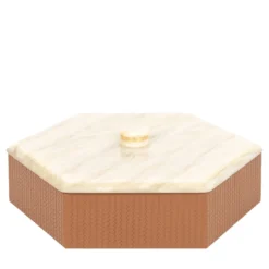 Kelly Scatola esagonale bassa camel con coperchio