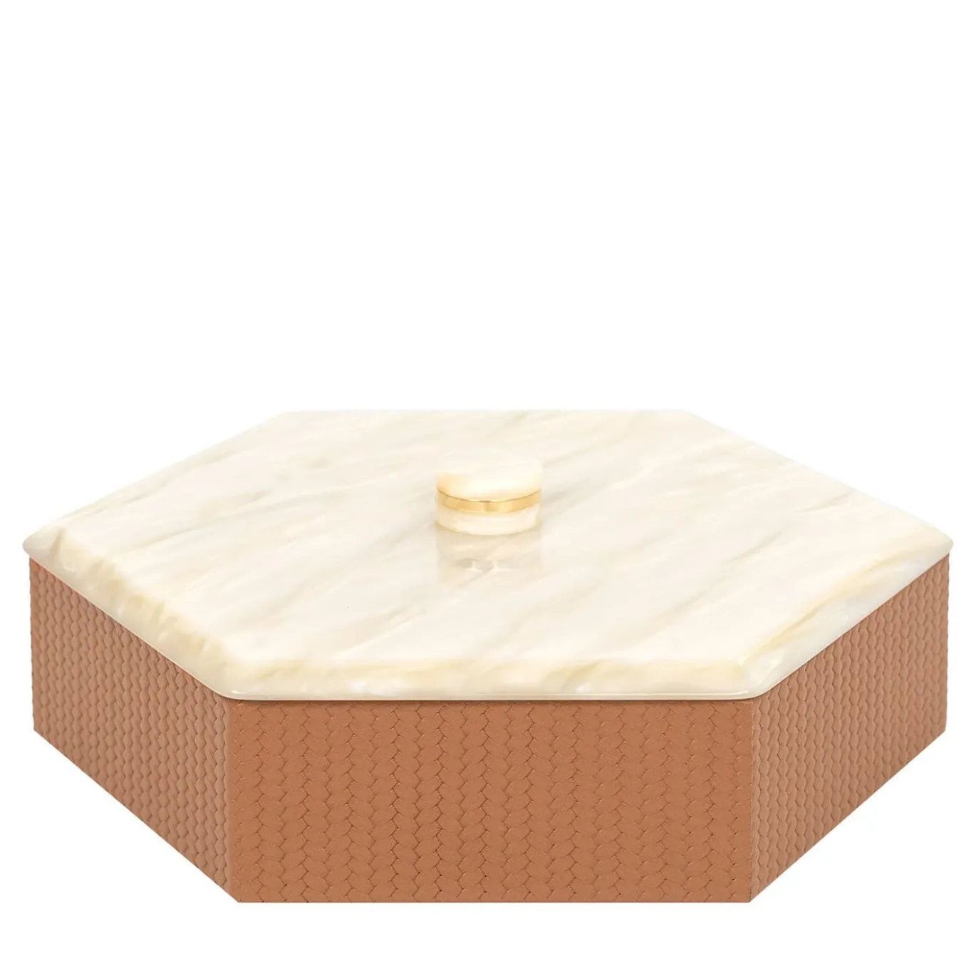 Kelly Scatola esagonale bassa camel con coperchio