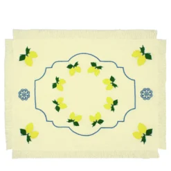 Limoni Set di 2 tovagliette ricamate con frange gialle