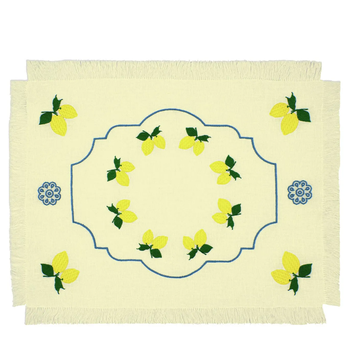 Limoni Set di 2 tovagliette ricamate con frange gialle