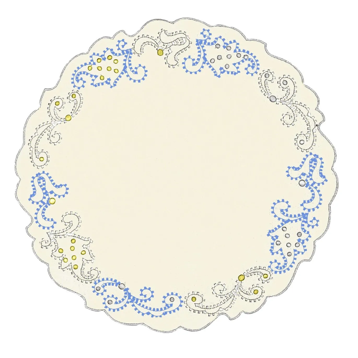 Luminaria Festa Set di 2 tovagliette per piatti in lino bianco ricamate in Azzurro