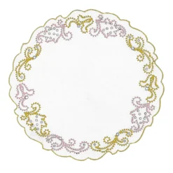 Luminaria Festa Set di 2 tovagliette per piatti in lino bianco ricamate in rosa