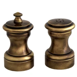 Macinapepe e saliera in ottone placcato in bronzo spazzolato