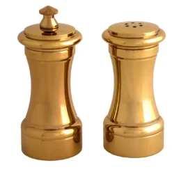 Macinapepe e saliera in ottone placcato oro