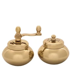 Macinapepe e saliera in ottone placcato oro