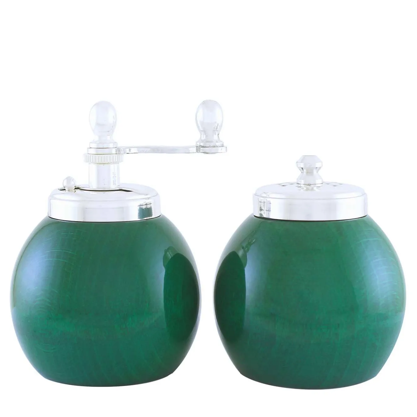 Macina sale e pepe in legno verde e ottone placcato argento