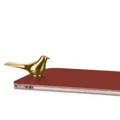Mini vassoio rettangolare bordeaux con uccelli in ottone