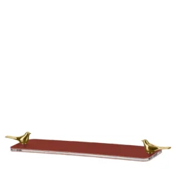 Mini vassoio rettangolare bordeaux con uccelli in ottone
