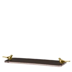 Mini vassoio rettangolare color cioccolato con uccelli in ottone