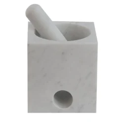 Mortaio e Pestello Rounded Cube in Marmo Bianco