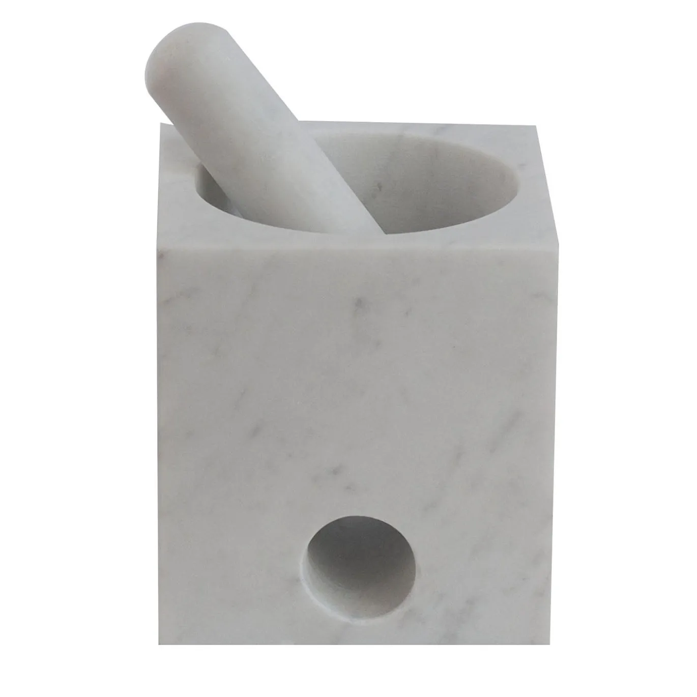 Mortaio e Pestello Rounded Cube in Marmo Bianco