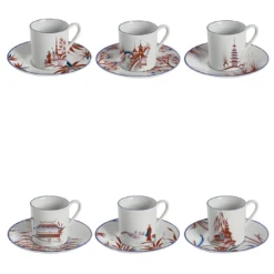Natsumi 6 tazzine da caffè in porcellana con scene giapponesi