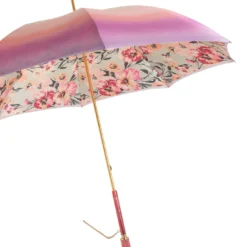 Ombrello rosa e fiori con manico in acetato