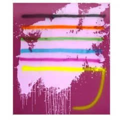 Opera d’arte astratta rosa con strisce di vernice spray