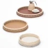 Orsay - Mini vassoio rotondo in pelle e rattan color crema
