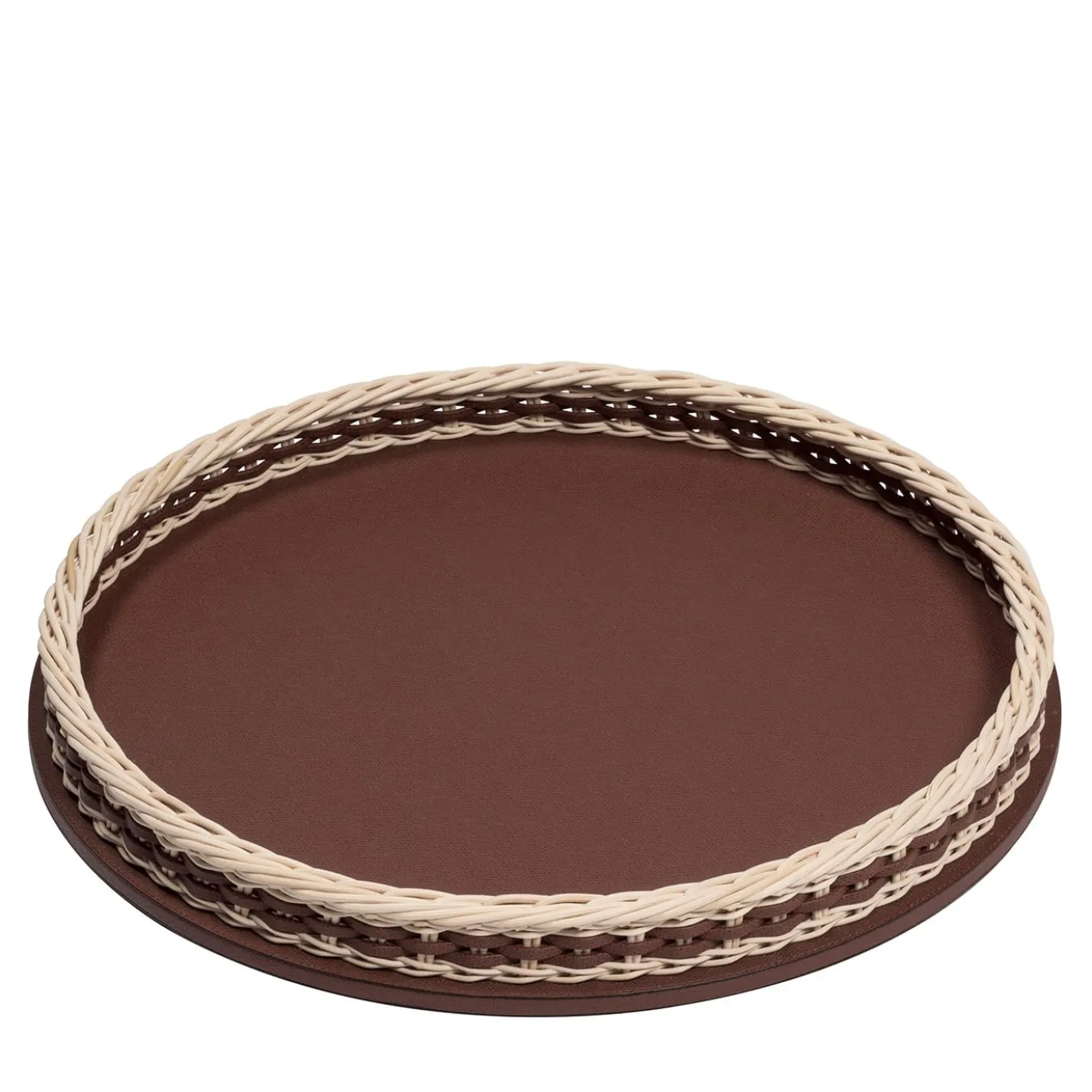 Orsay Vassoio grande rotondo in pelle e rattan marrone scuro
