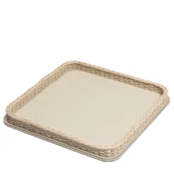 Orsay Vassoio quadrato grande in pelle e rattan beige