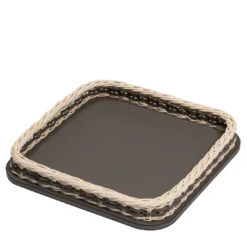 Orsay, vassoio quadrato in pelle e rattan marrone