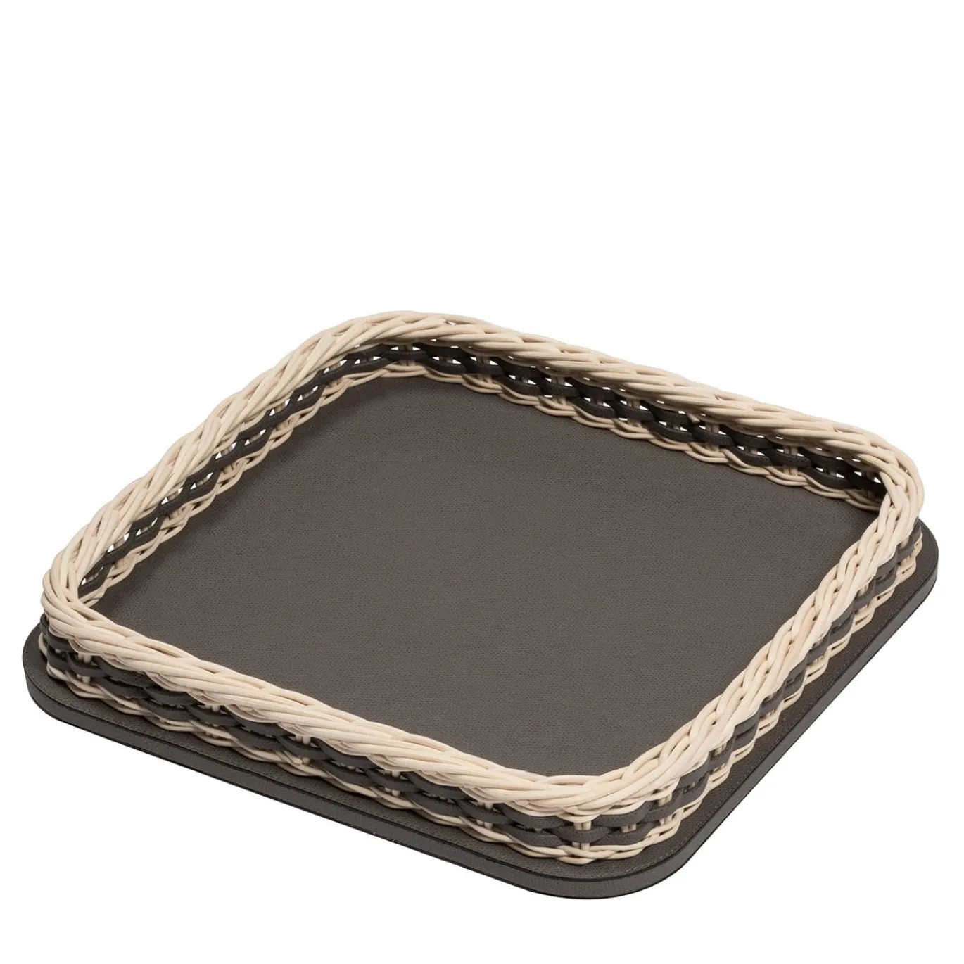 Orsay, vassoio quadrato in pelle e rattan marrone