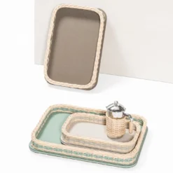 Orsay Vassoio rettangolare piccolo in pelle e rattan marrone