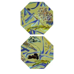 Panarea Set di 2 tovagliette ottagonali lucide stampate in fibra di legno