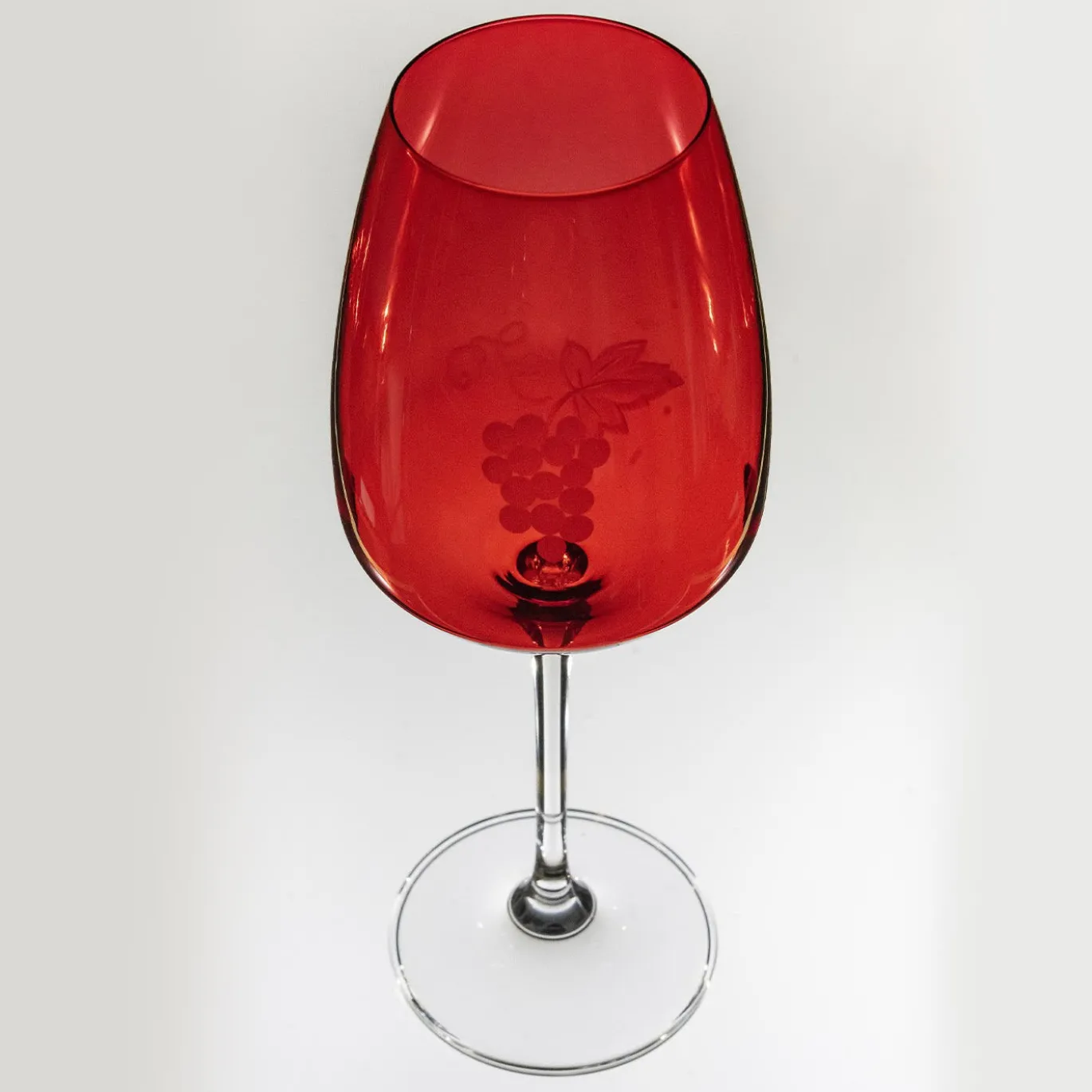 Parigi Set di 6 bicchieri da acqua con stelo rosso e trasparente inciso