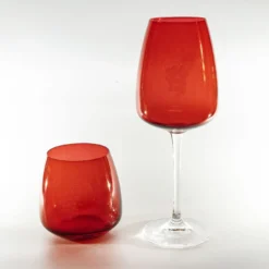 Parigi Set di 6 bicchieri da acqua con stelo rosso e trasparente inciso