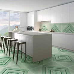 Piastrella Geometrie D’Ombra In Ceramica Verde Rame Motivo Triangolare