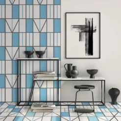 Piastrella La Facciata In Ceramica Azzurra Motivo Geometrico