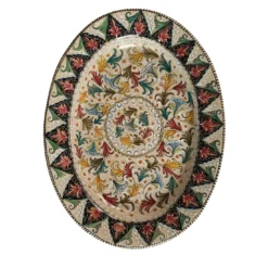 Piatto da portata in ceramica policroma con motivo floreale e fogliato