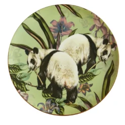 Piatto da portata in porcellana Animalia con panda e fiori viola