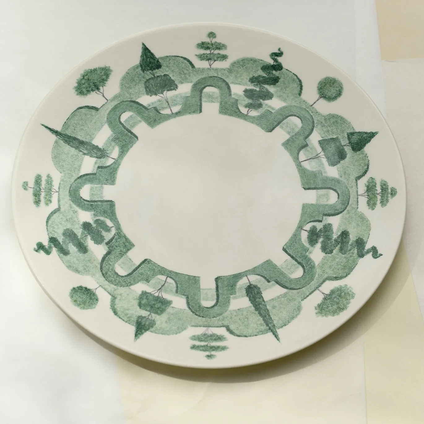 Piatto da Portata Rotondo Jardin a l'Italienne in Ceramica Verde