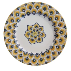 Piatto da pranzo con piume di pavone giallo