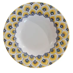 Piatto fondo con piume di pavone giallo