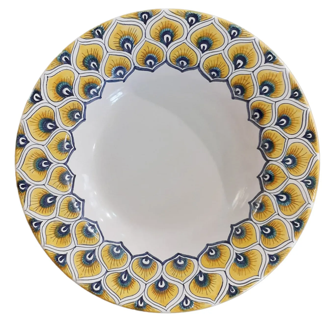 Piatto fondo con piume di pavone giallo