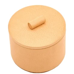Piccola Scatola Rotonda in Cuoio Beige per Gioielli