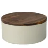 Piccolo contenitore rotondo in ceramica verde con coperchio in legno