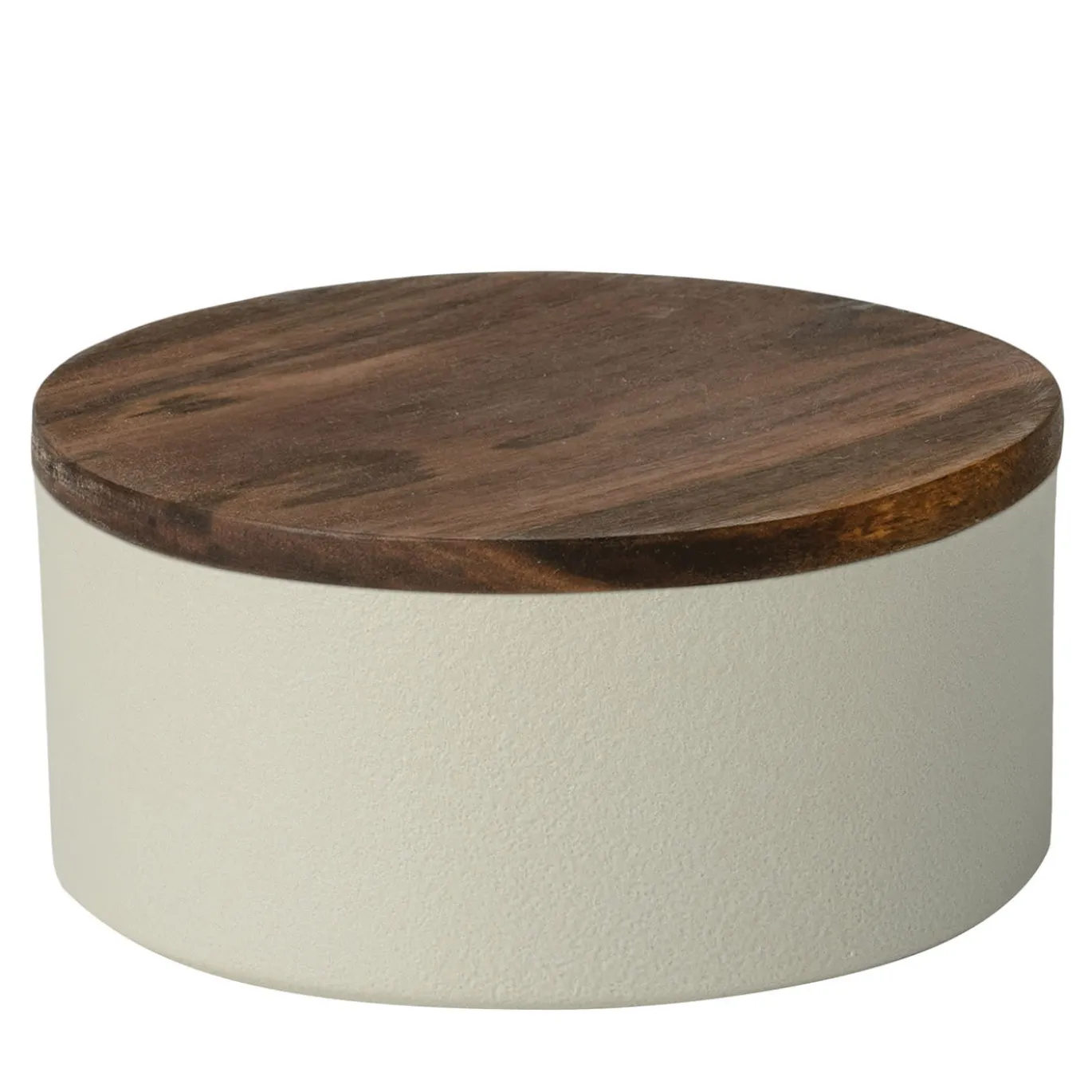 Piccolo contenitore rotondo in ceramica verde con coperchio in legno