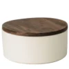 Piccolo contenitore rotondo in ceramica con coperchio in legno