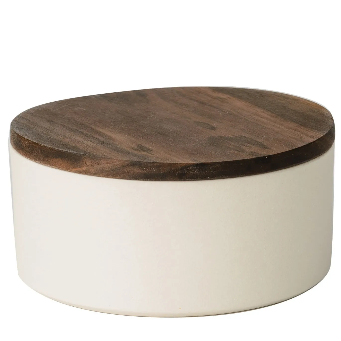 Piccolo contenitore rotondo in ceramica con coperchio in legno
