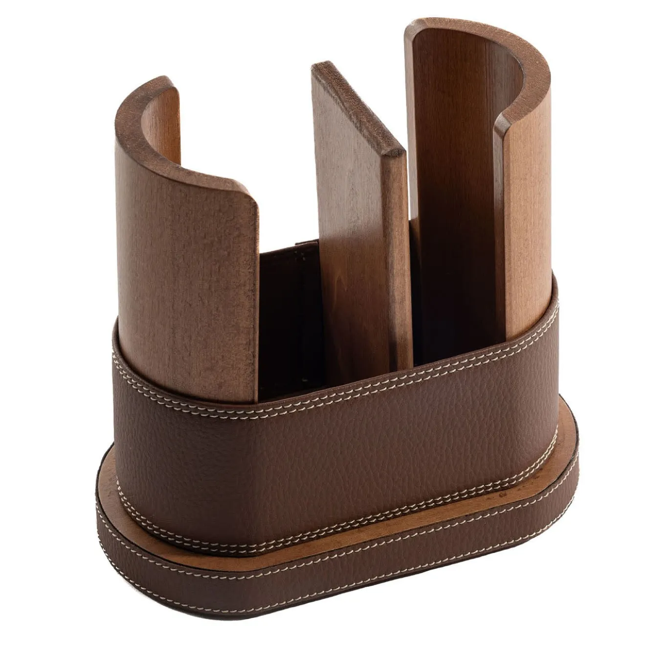 Portabicchieri Solo in ecopelle e legno marrone