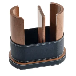 Portabicchieri Solo in ecopelle e legno blu