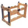 Portabottiglie in teak con inserti in ecopelle blu