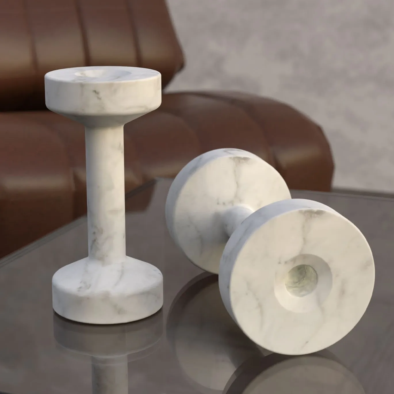 Portacandele monolitico in marmo e manubrio fitness Tara