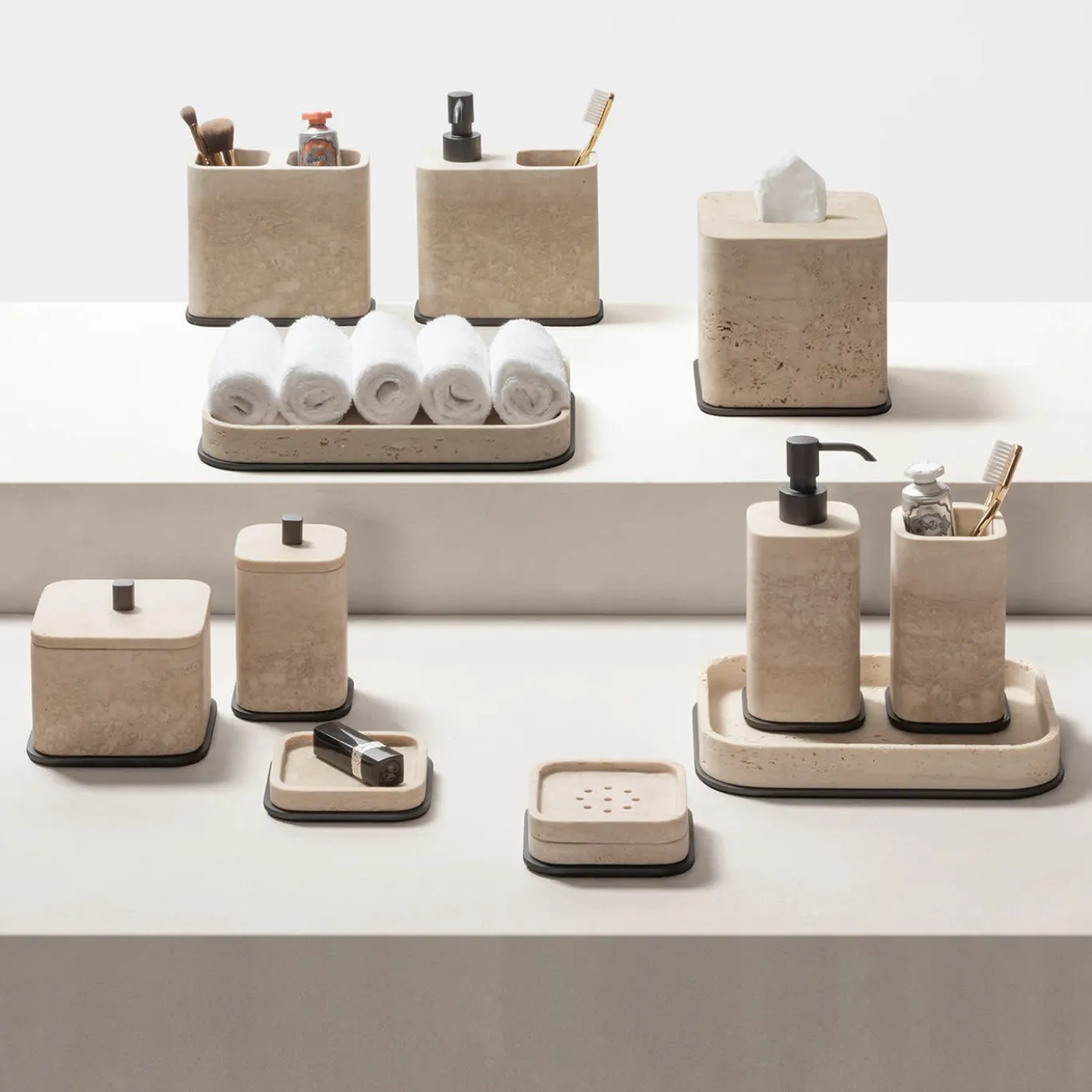 Portafazzoletti quadrato Polo Beige in marmo