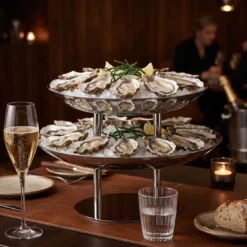Porta frutti di mare ovale a due livelli in acciaio inossidabile