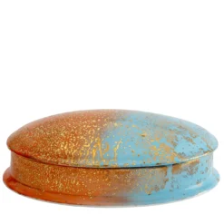 Portagioie ovale medio Artemis in porcellana arancione e blu