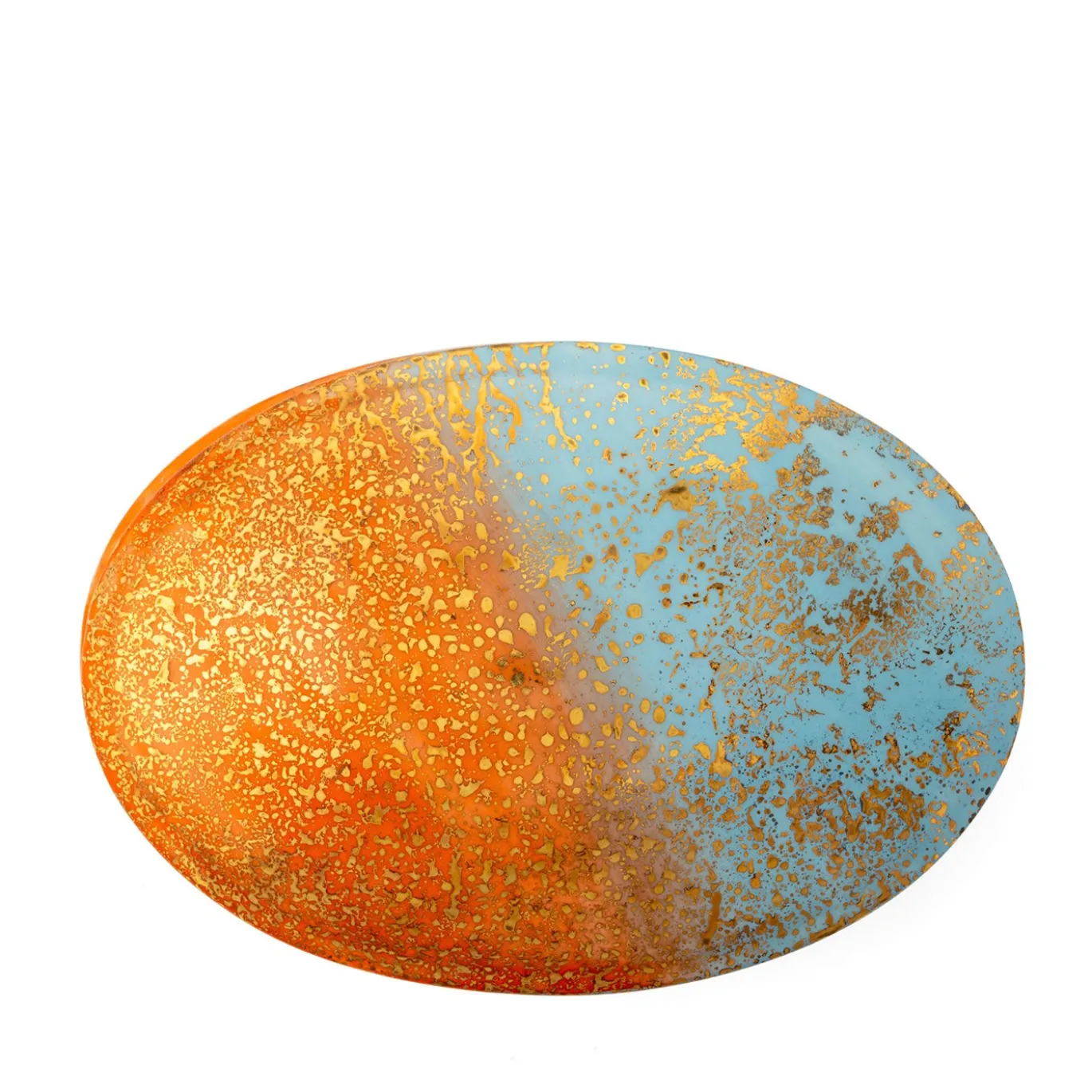 Portagioie ovale piccolo Artemis in porcellana arancione e blu